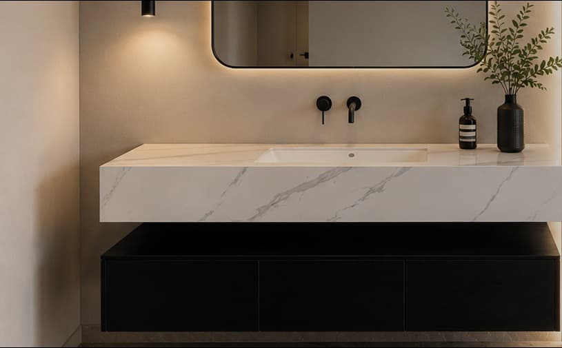 Modern bathroom vanity with marble sink